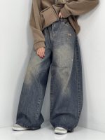 شلوار جین زنانه سوپر بگ بالون سنگشور کرم قهوه ای