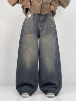 شلوار جین زنانه سوپر بگ بالون سنگشور کرم قهوه ای