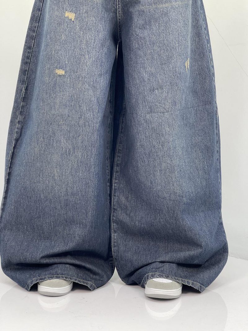 شلوار جین زنانه سوپر بگ بالون سرمه ای سنگشور