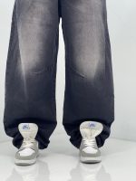 شلوار جین زنانه بالونی زغالی با سنگشور سفید