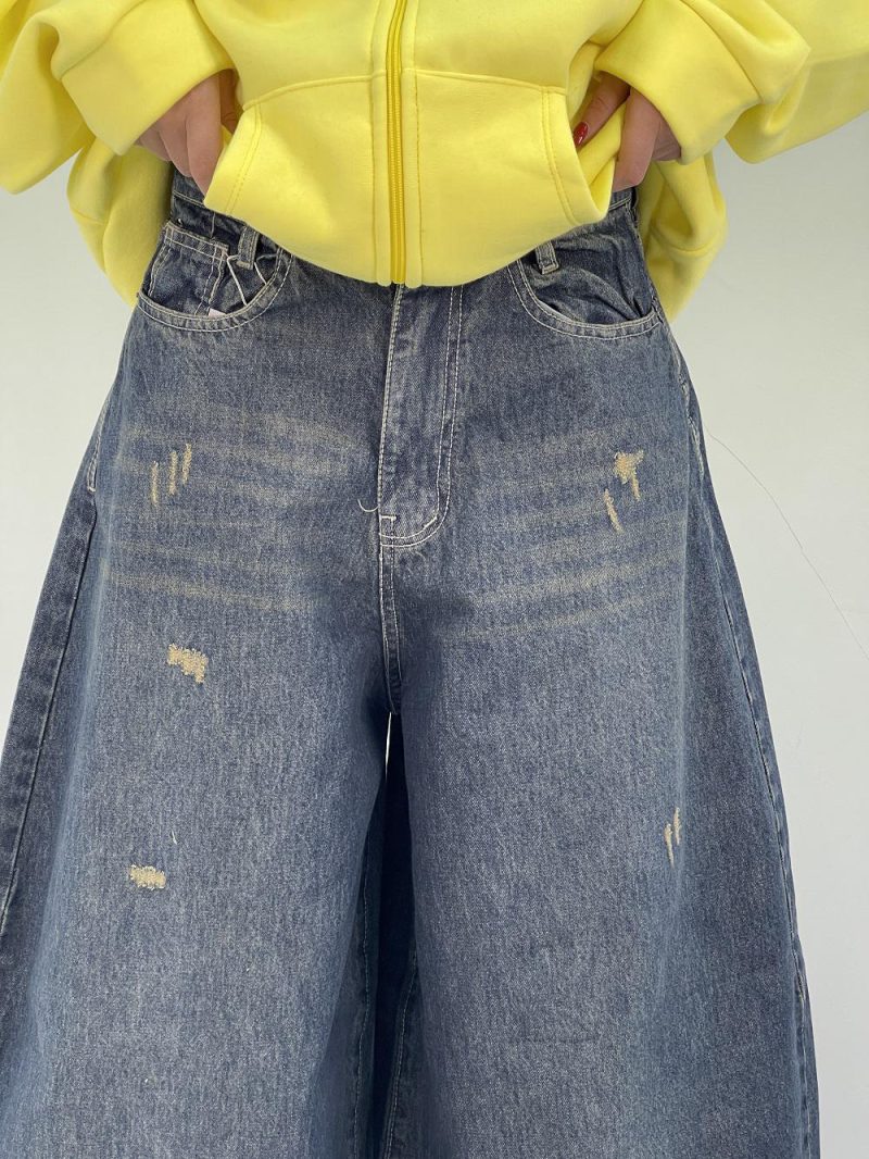 شلوار جین زنانه سوپر بگ بالون سرمه ای سنگشور