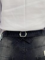 شلوار جین زنانه بالونی زغالی با سنگشور سفید