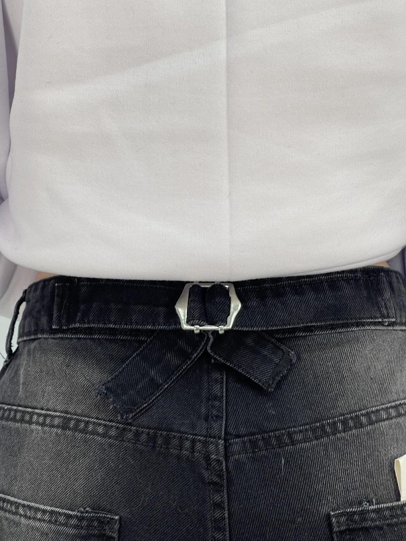 شلوار جین زنانه بالونی زغالی با سنگشور سفید