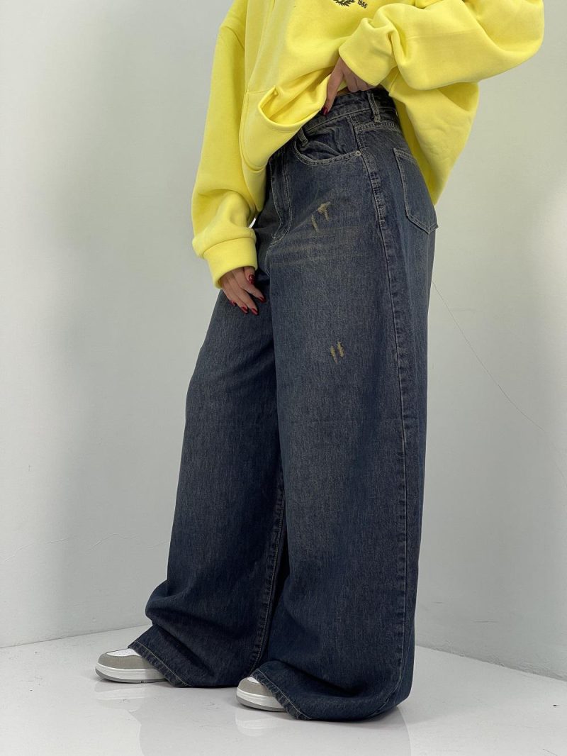 شلوار جین زنانه سوپر بگ بالون سرمه ای سنگشور