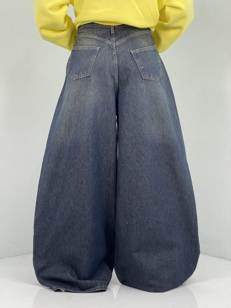 شلوار جین زنانه سوپر بگ بالون سرمه ای سنگشور