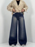 شلوار جین زنانه فول بگ سرمه ای سنگشور
