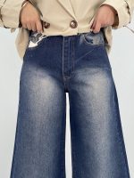 شلوار جین زنانه فول بگ سرمه ای سنگشور