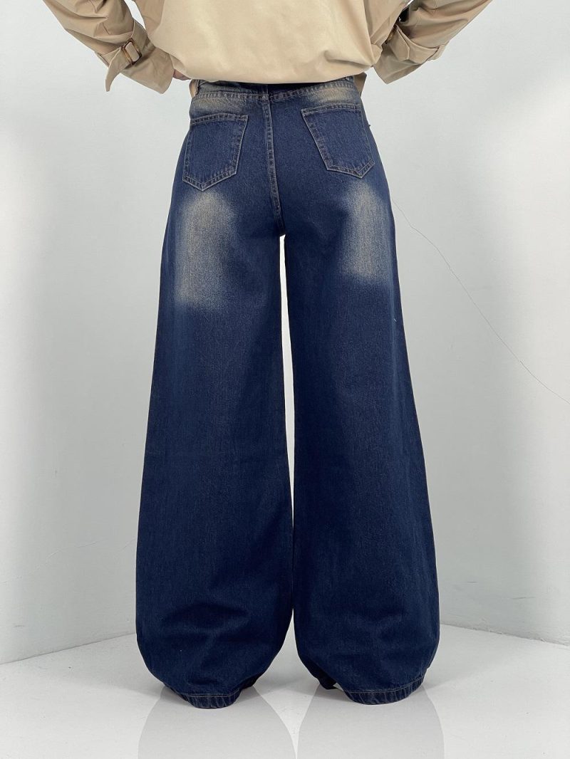 شلوار جین زنانه فول بگ سرمه ای سنگشور