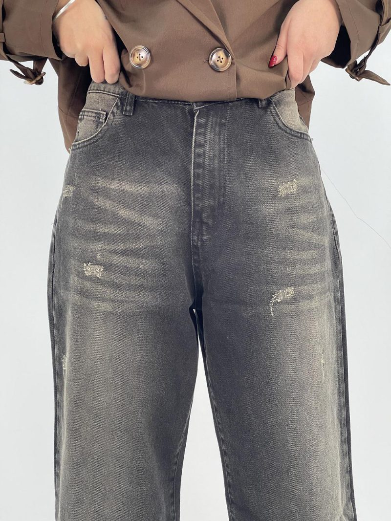 شلوار جین زنانه بگ با سنگشور قهوه ای