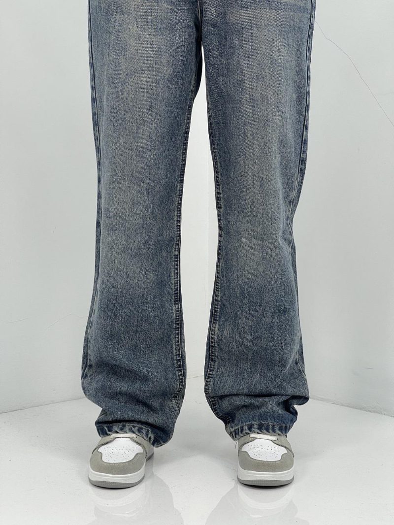 شلوار جین زنانه نیم بگ با سنگشور کرم