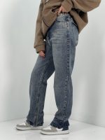 شلوار جین زنانه نیم بگ با سنگشور کرم