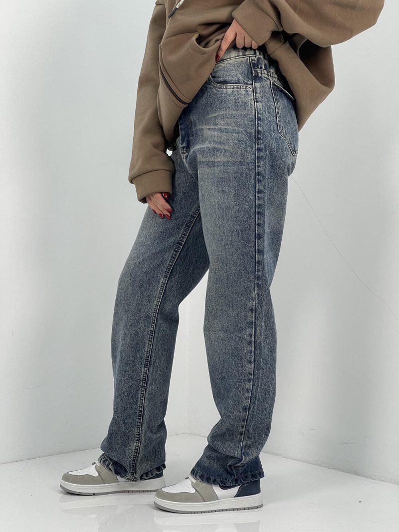 شلوار جین زنانه نیم بگ با سنگشور کرم