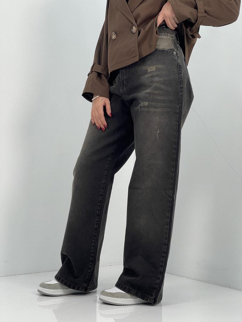 شلوار جین زنانه بگ با سنگشور قهوه ای