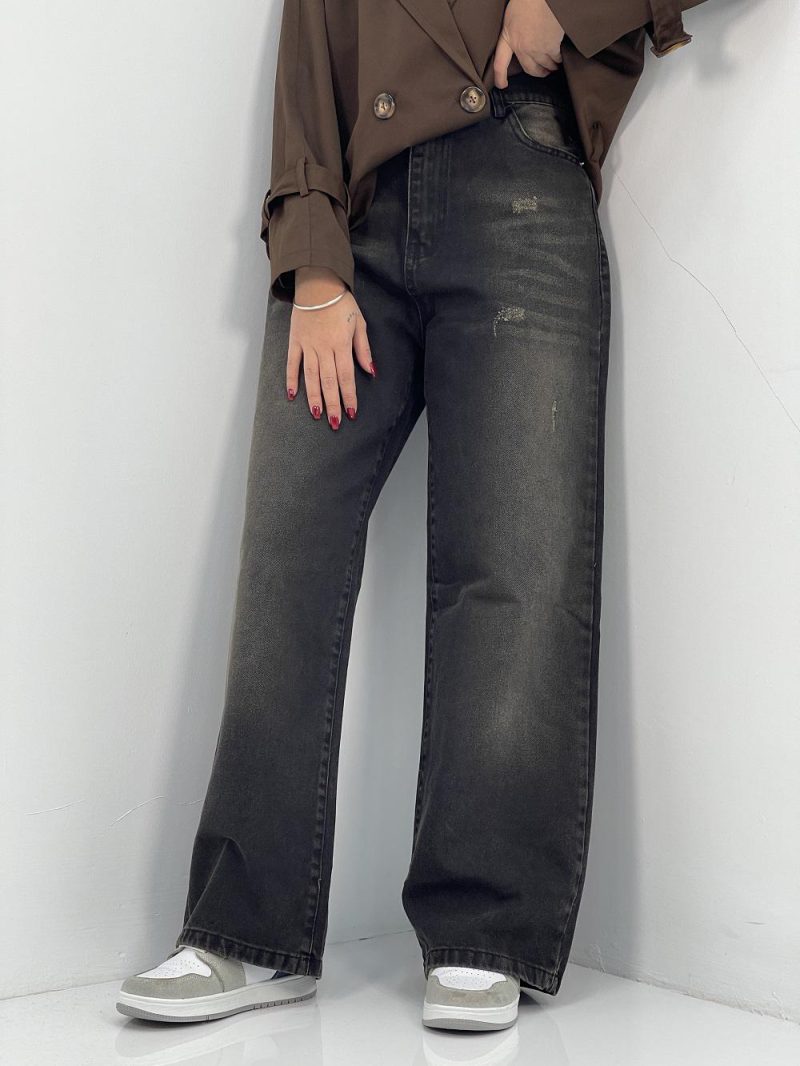 شلوار جین زنانه بگ با سنگشور قهوه ای