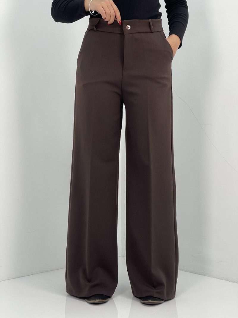 شلوار پارچه ای زنانه فول بگ قهوه ای سوخته