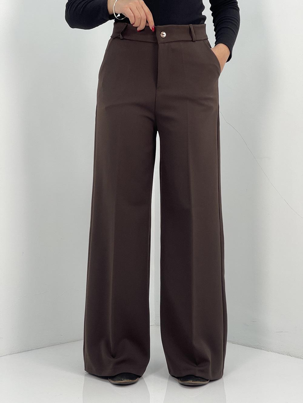 شلوار پارچه ای زنانه فول بگ قهوه ای سوخته