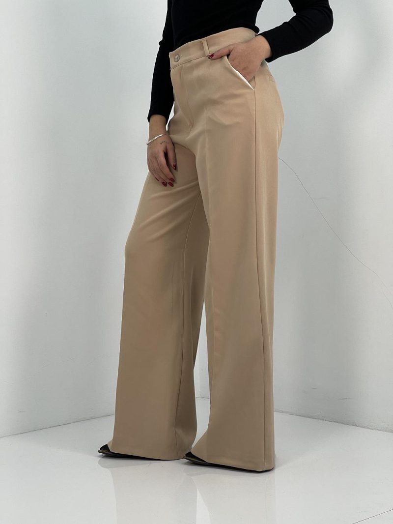 شلوار پارچه ای زنانه فول بگ کرم رنگ