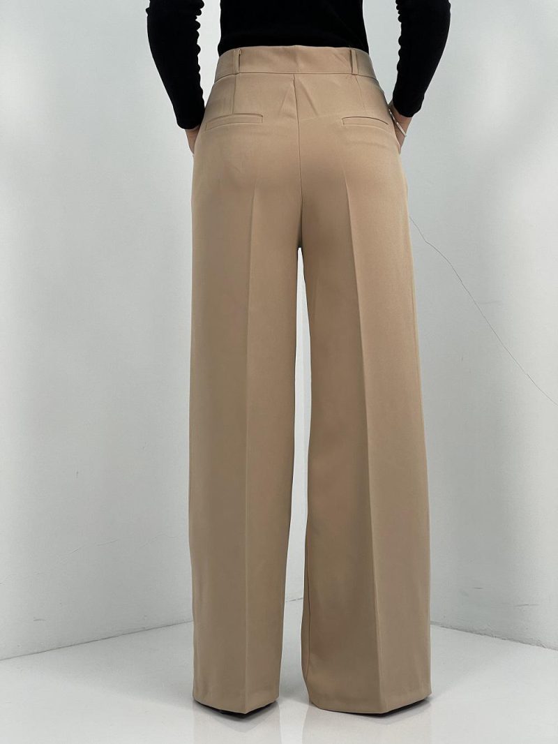 شلوار پارچه ای زنانه فول بگ کرم رنگ