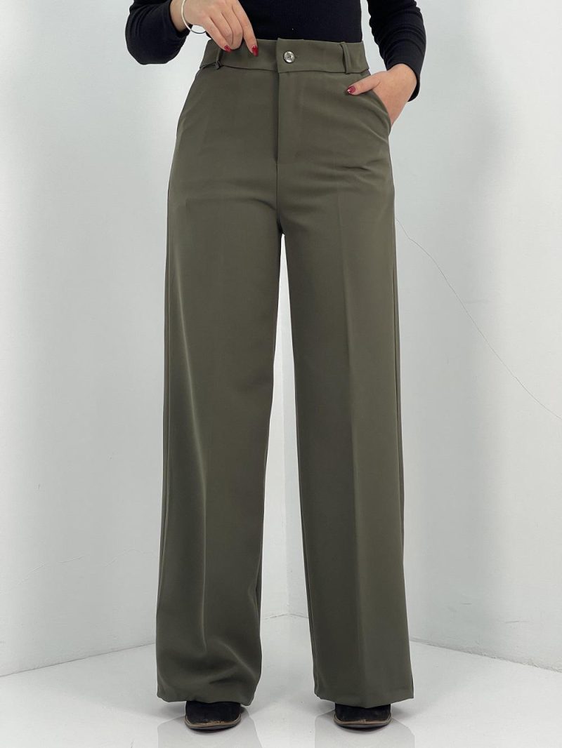 شلوار پارچه ای زنانه فول بگ سبز رنگ