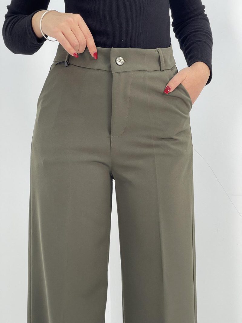 شلوار پارچه ای زنانه فول بگ سبز رنگ