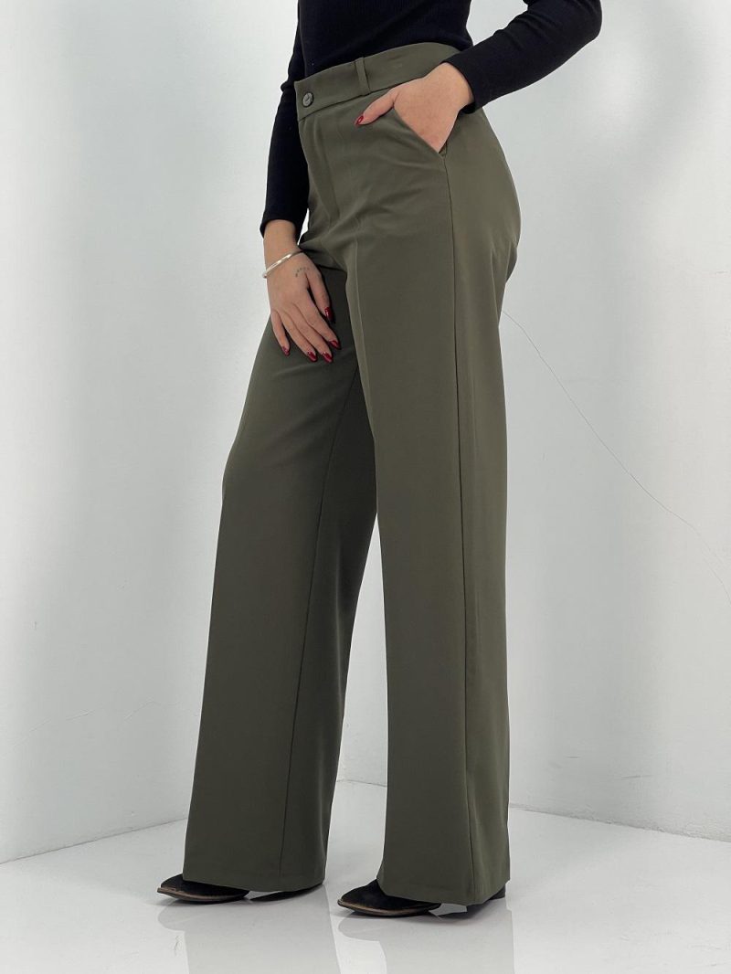 شلوار پارچه ای زنانه فول بگ سبز رنگ