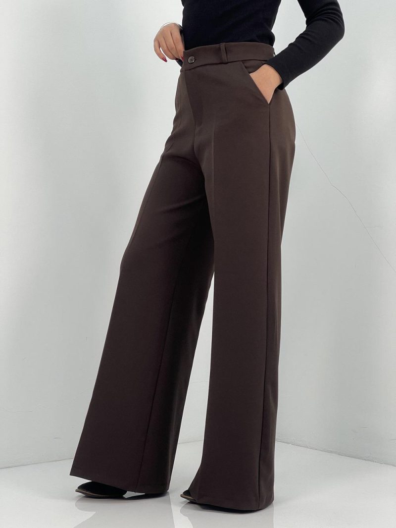 شلوار پارچه ای زنانه فول بگ قهوه ای سوخته