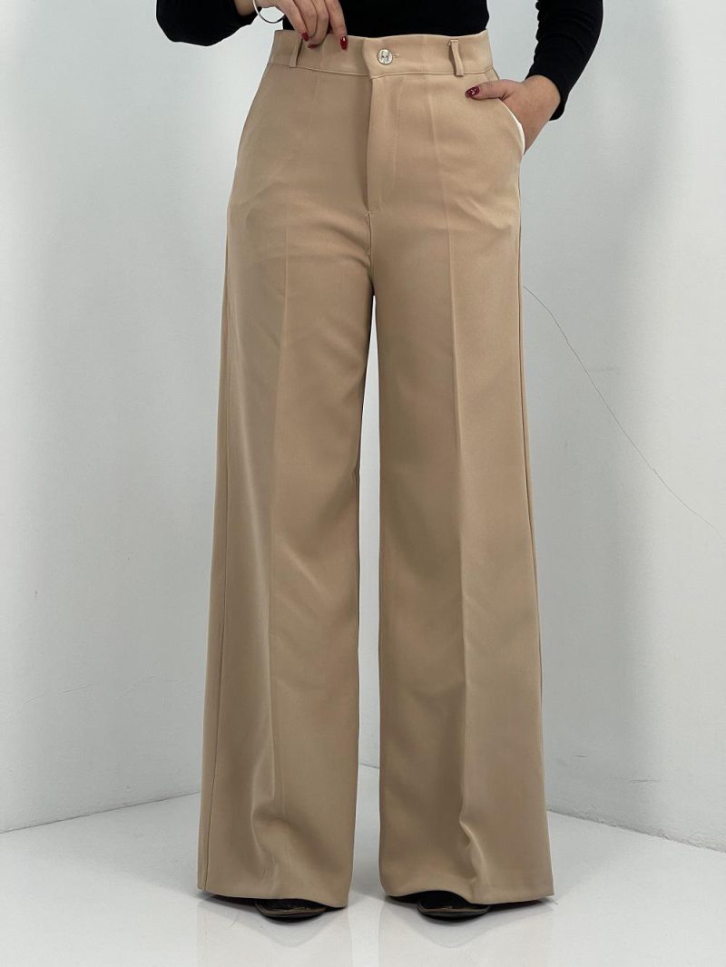 شلوار پارچه ای زنانه فول بگ کرم رنگ