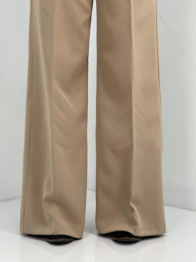 شلوار پارچه ای زنانه فول بگ کرم رنگ