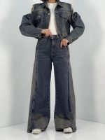 شلوار جین زنانه فول بگ با سنگشور قهوه ای