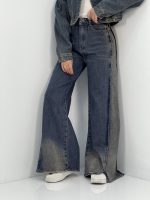 شلوار جین زنانه فول بگ با سنگشور قهوه ای