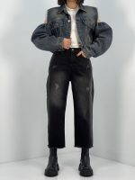 شلوار جین زنانه واد لگ زغالی