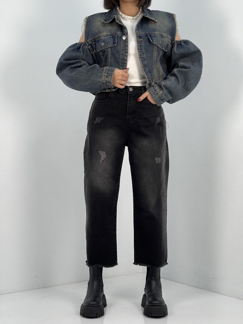 شلوار جین زنانه واد لگ زغالی