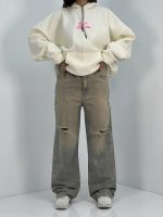 شلوار جین زنانه نیم بگ سنگشور کرم