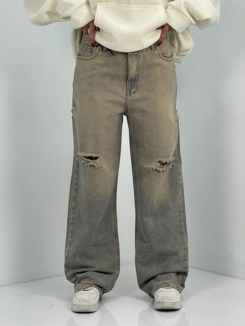 شلوار جین زنانه نیم بگ سنگشور کرم