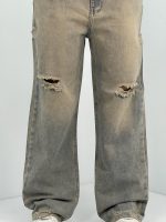 شلوار جین زنانه نیم بگ سنگشور کرم