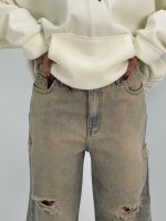 شلوار جین زنانه نیم بگ سنگشور کرم