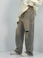 شلوار جین زنانه نیم بگ سنگشور کرم