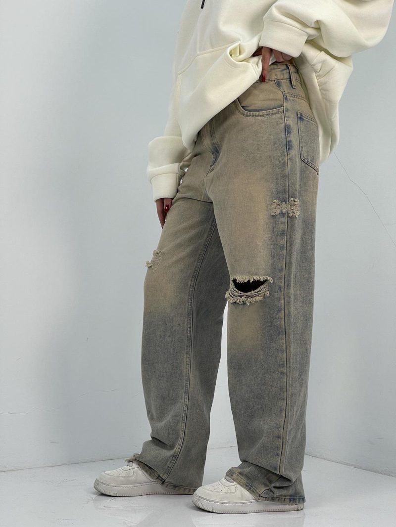 شلوار جین زنانه نیم بگ سنگشور کرم