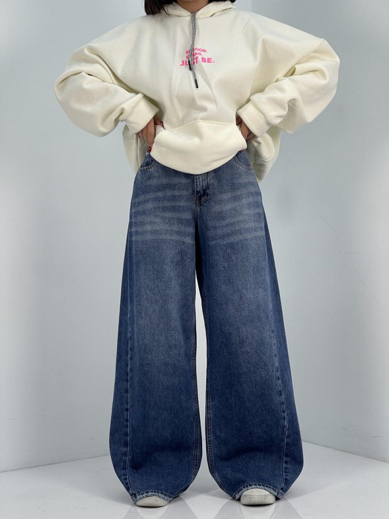 شلوار جین زنانه فول بگ آبی تیره