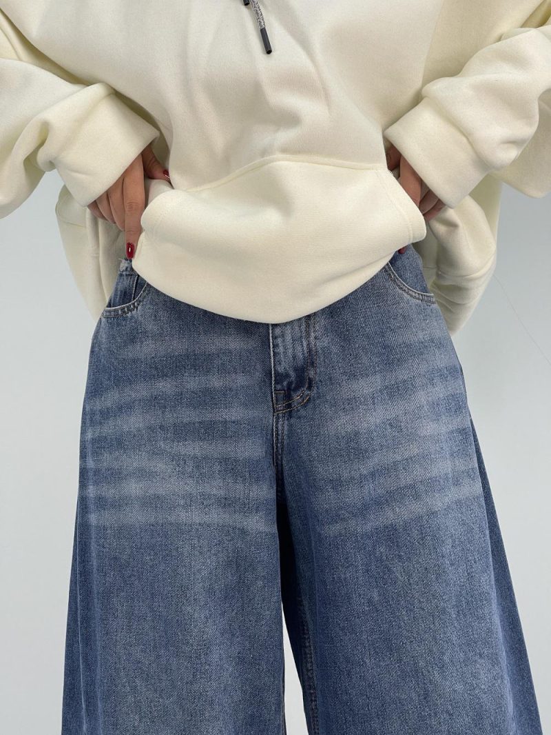 شلوار جین زنانه فول بگ آبی تیره