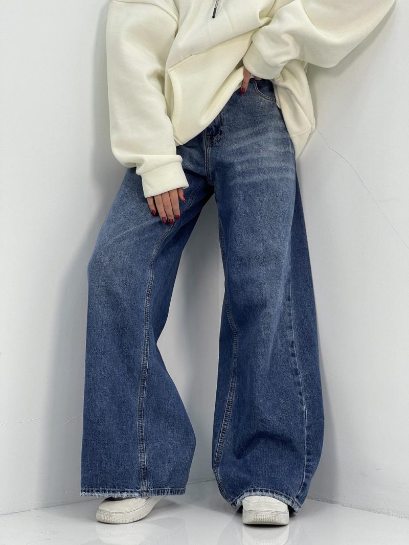 شلوار جین زنانه فول بگ آبی تیره