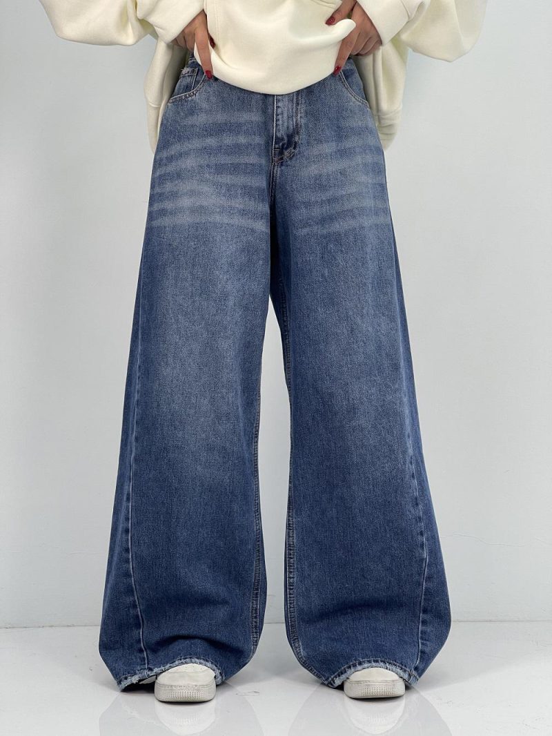 شلوار جین زنانه فول بگ آبی تیره