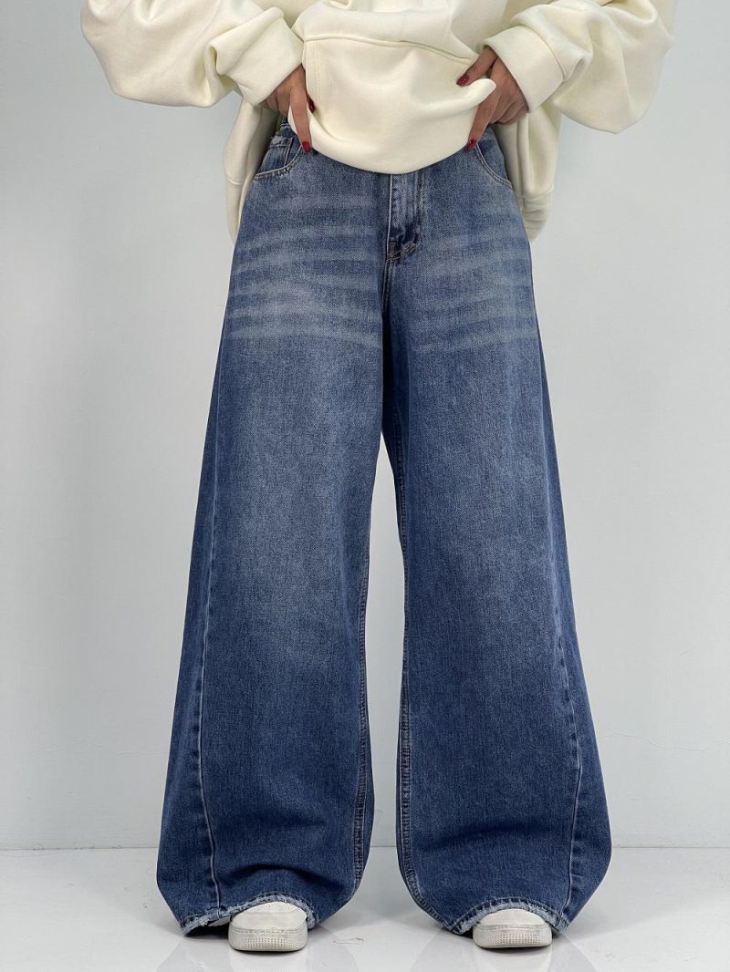 شلوار جین زنانه فول بگ آبی تیره