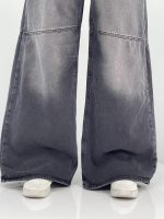 شلوار جین زنانه فول بگ زغالی با سنگشور صدفی