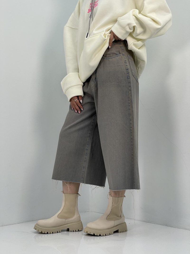 شلوار جین زنانه سوپر بگ کوتاه رنگ کرم