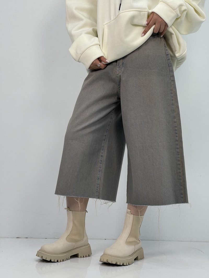 شلوار جین زنانه سوپر بگ کوتاه رنگ کرم