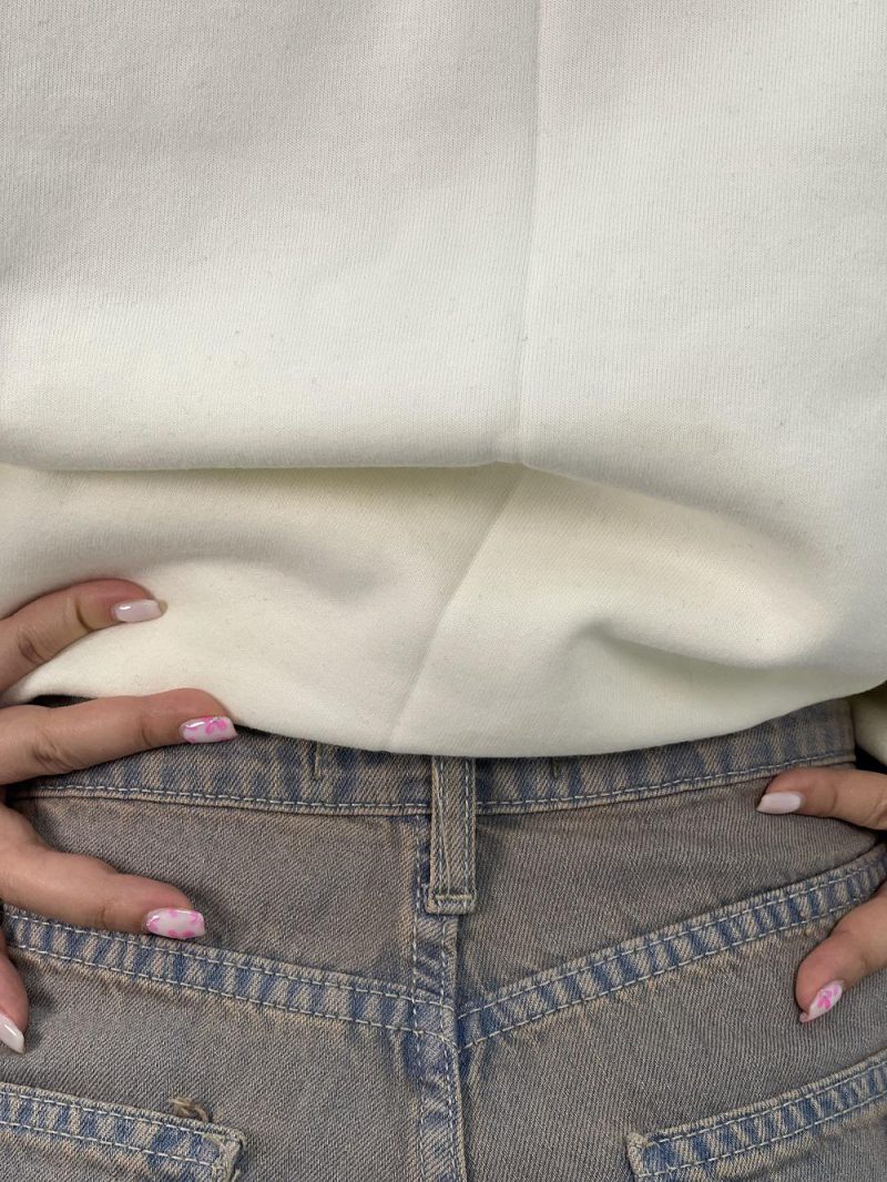 شلوار جین زنانه سوپر بگ کوتاه رنگ کرم