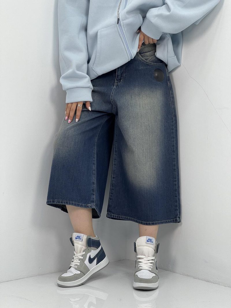 شلوار جین زنانه سوپر بگ کوتاه آبی سنگشور