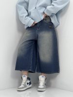 شلوار جین زنانه سوپر بگ کوتاه آبی سنگشور