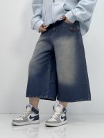 شلوار جین زنانه سوپر بگ کوتاه آبی سنگشور